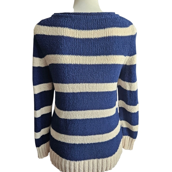 J CREW Twisted Stitch Stripe Pullover Sweater Navy Ivory Size S Nautical Preppy - Picture 4 of 13
